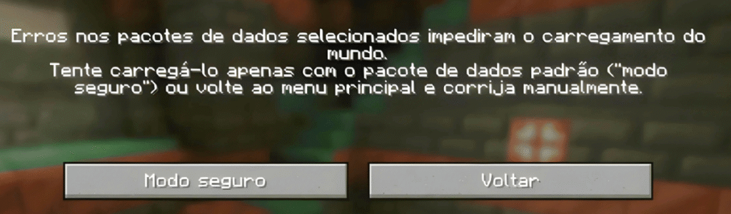 Erro nos pacotes de dados Minecraft